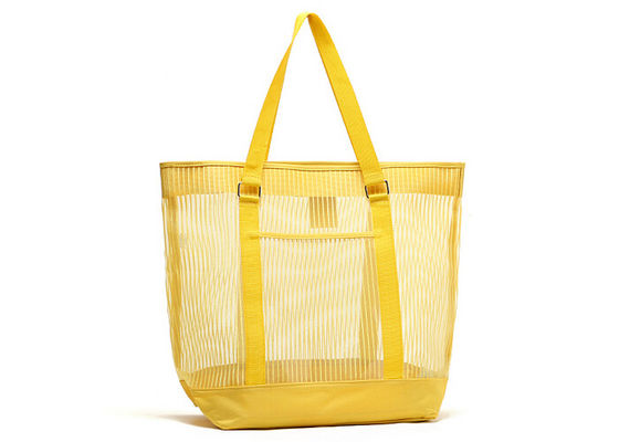 Personalized Solid Mesh Large Clear Beach Tote Bag with Velcro Stick in Yellow